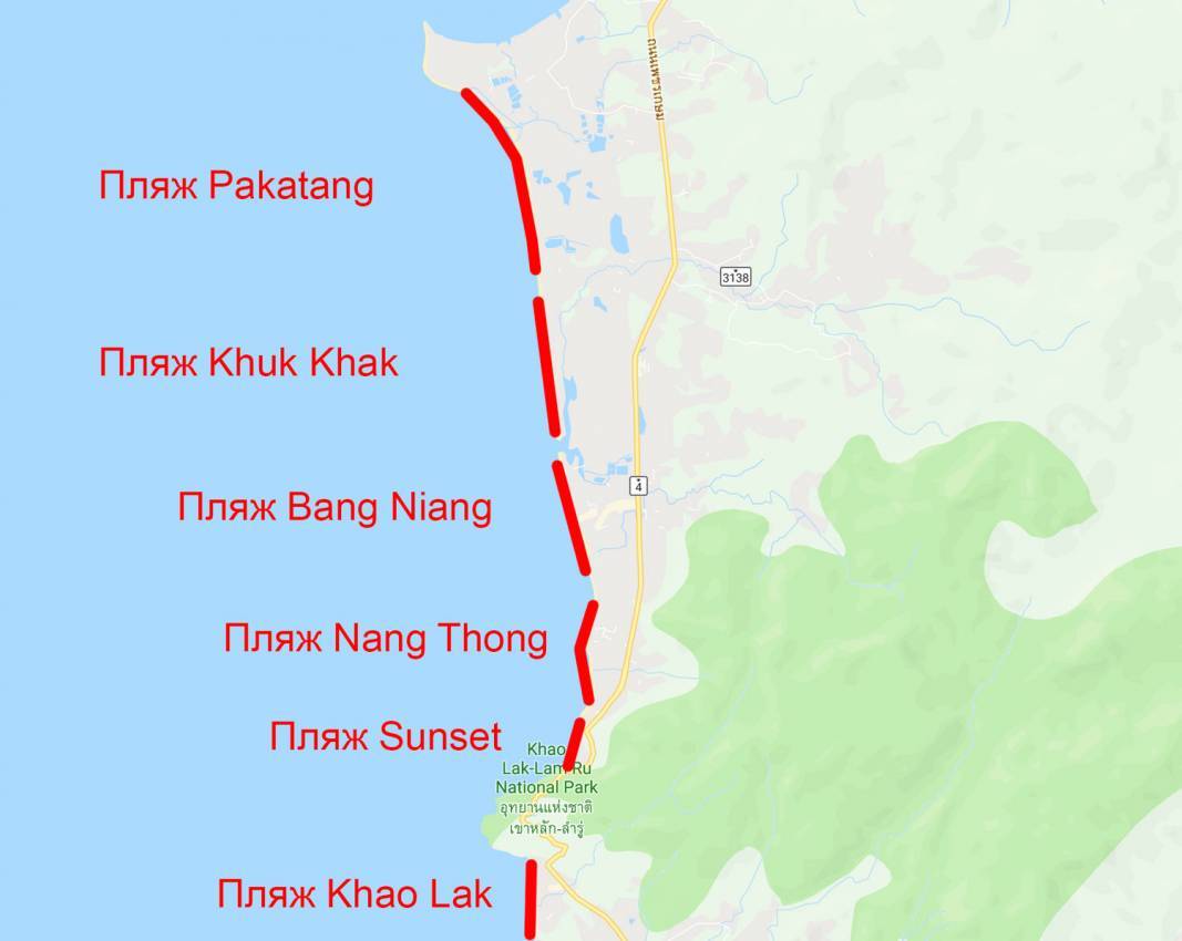 Карта пляжей в Као Лаке